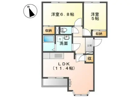 HAPPY LIFE エバラス(2LDK/2階)の間取り写真