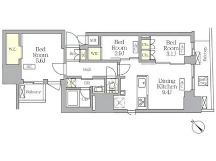 S-RESIDENCE日本橋馬喰町AERE(3DK/6階)の間取り写真