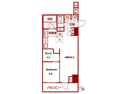 デュフレ横浜石川町(1LDK/8階)の間取り写真