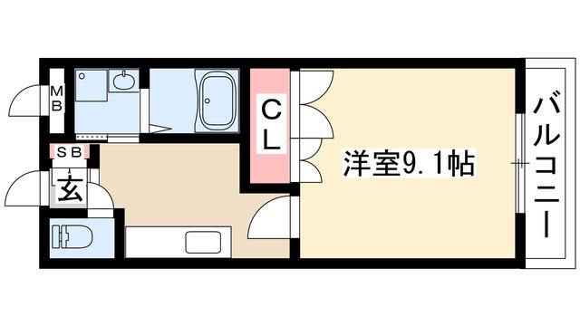 グランディールU(1K/1階)の間取り写真