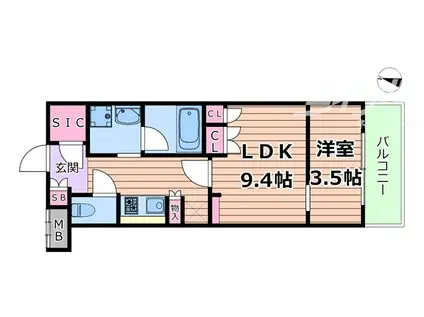 ゲートコート東三国(1LDK/5階)の間取り写真