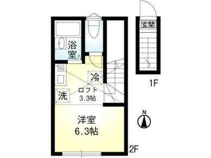 ヴェルミオン(ワンルーム/2階)の間取り写真