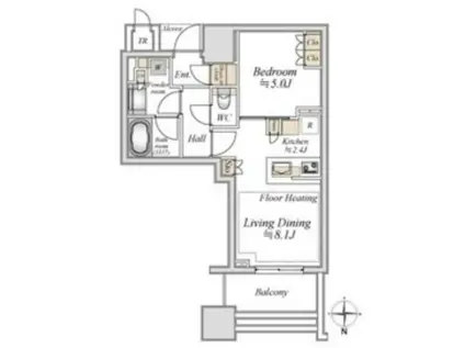 白金ザ・スカイ イースト棟(1LDK/13階)の間取り写真