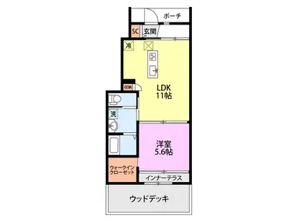 サザンフィールドA(1LDK/1階)の間取り写真
