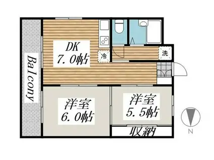 エクセレントひばりが丘B(2DK/2階)の間取り写真