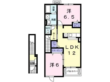 エリタージュA(2LDK/2階)の間取り写真