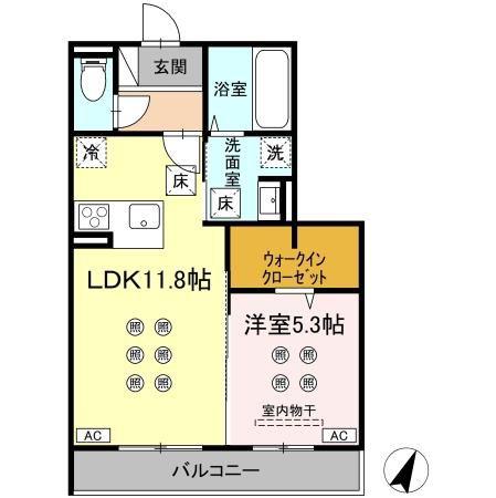 LUMINA II棟(1LDK/1階)の間取り写真