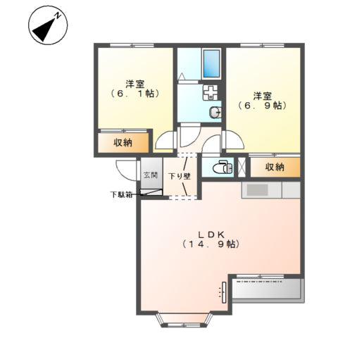ルナ・レインボーA(2LDK/1階)の間取り写真