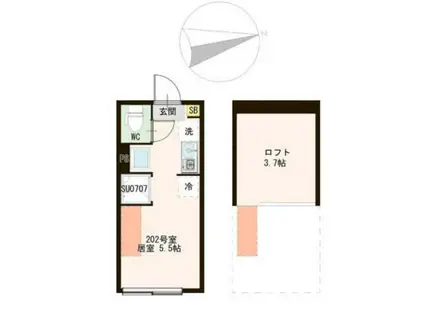 AURORA FUJIMIDAI(ワンルーム/2階)の間取り写真