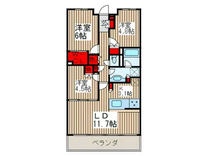 グランカーサ北浦和(3LDK/6階)の間取り写真