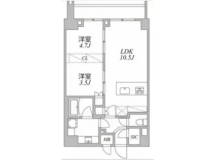 ASYL COURT 麻布十番 アジールコート麻布十番(2LDK/9階)の間取り写真