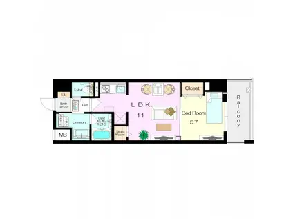 グランクラス塚口(1LDK/5階)の間取り写真