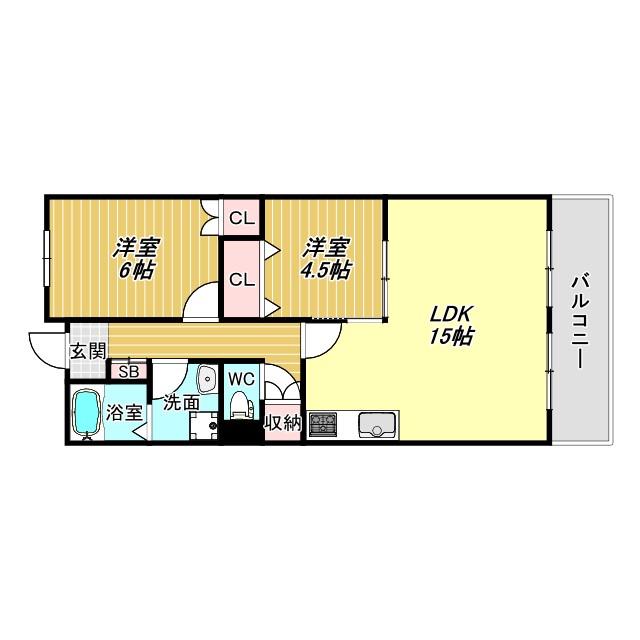 リバージュ住吉(2LDK/4階)の間取り写真