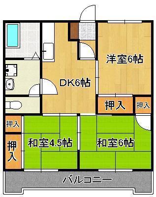 サンハイツ引野口(3DK/3階)の間取り写真