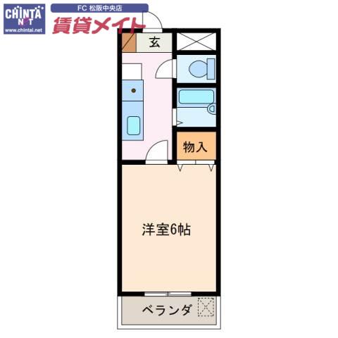 パルテンザ松阪Ⅰ(1K/2階)の間取り写真