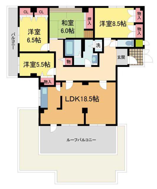 ヒルサイドテラス甲陽園(4LDK/5階)の間取り写真