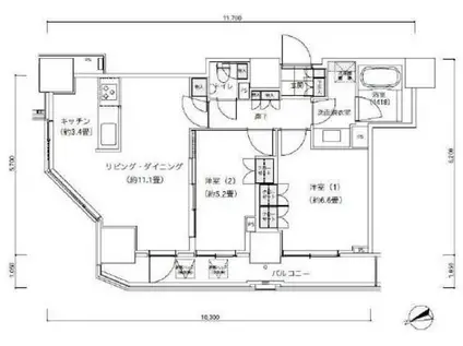 パークキューブ愛宕山タワー(2LDK/20階)の間取り写真