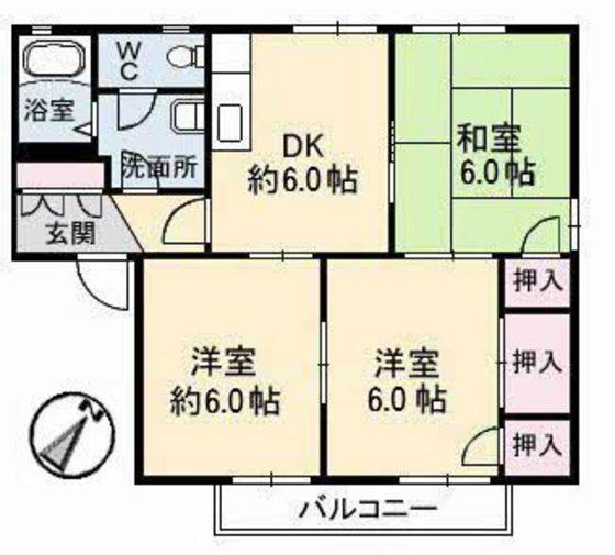 オークス参番館(3DK/2階)の間取り写真