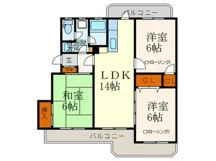 サンヒルズ城南(3LDK/4階)の間取り写真