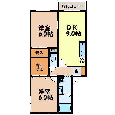 グリーンヒルかなめ(2DK/1階)の間取り写真