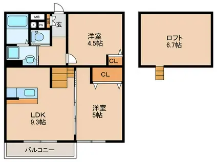 SPAZIO東郷(2LDK/1階)の間取り写真