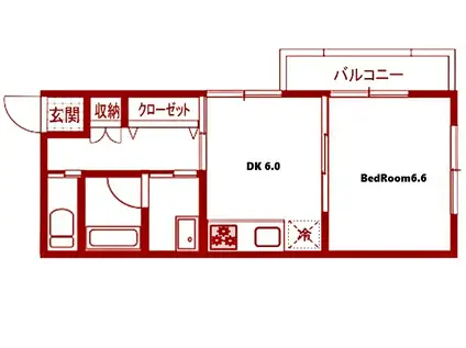 JS -ジェイズ-(1DK/2階)の間取り写真