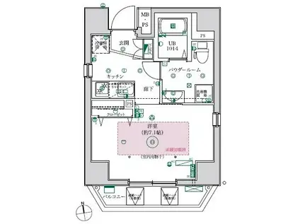 フェルクルールプレスト文京湯島(1K/6階)の間取り写真