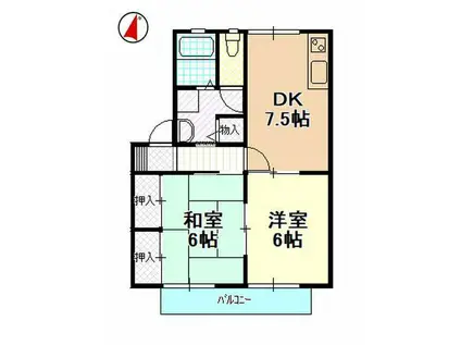 プラース(2DK/2階)の間取り写真