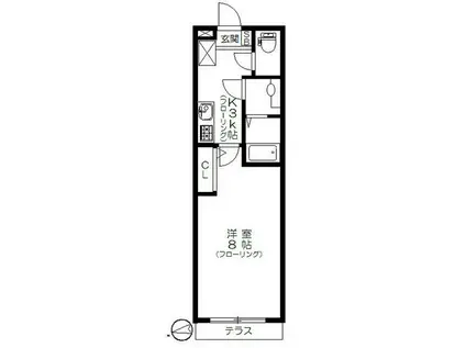 ヴィルヌーヴ阿佐ヶ谷(1K/1階)の間取り写真