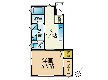 メゾン・ド・パステル台町 F(1DK/1階)の間取り写真