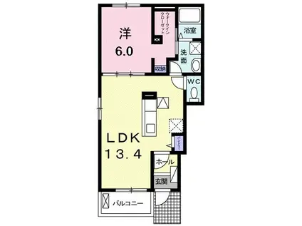アビタシオンII(1LDK/1階)の間取り写真