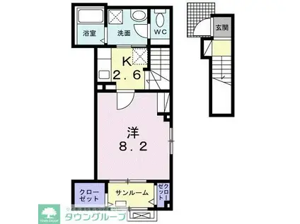 ヒぺリオン(1K/2階)の間取り写真