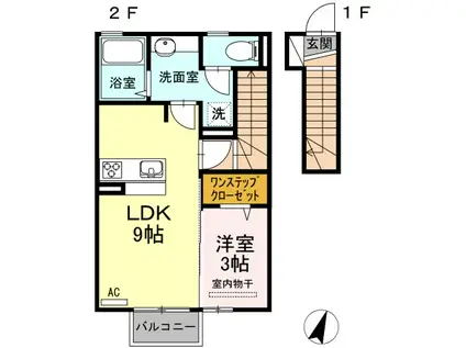東幸富岡ハイムB(1LDK/2階)の間取り写真