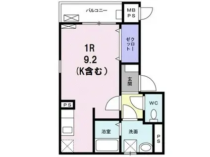 ドルチェ ヴィータ(ワンルーム/2階)の間取り写真