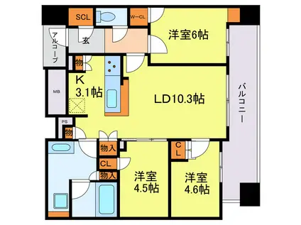 シエリアタワー中之島(3LDK/30階)の間取り写真