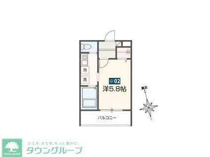 MELLAS柏II(1K/2階)の間取り写真