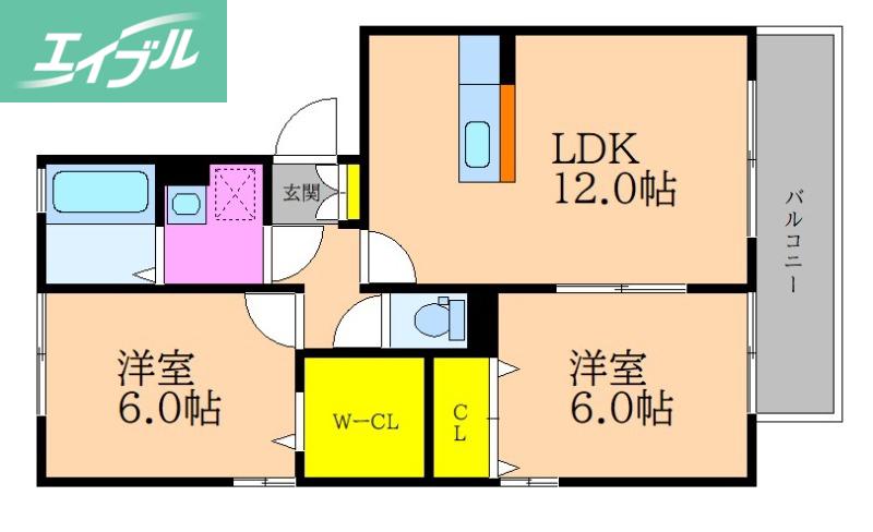 リビングタウン旭川B棟(2LDK/1階)の間取り写真