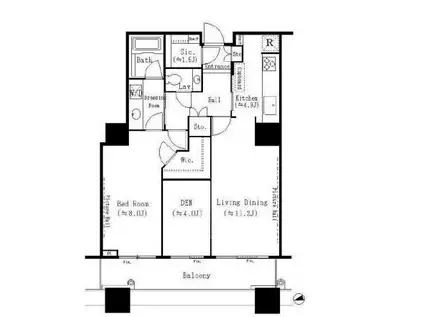 白金タワー・タワー棟(1SLDK/34階)の間取り写真