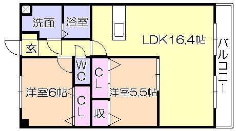 ルネス荒木一番館(2LDK/1階)の間取り写真