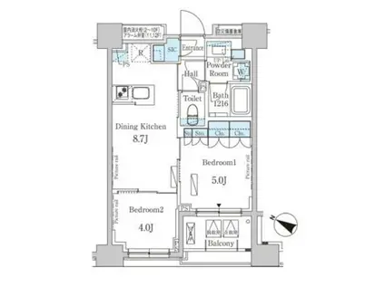 パークアクシス日本橋浜町レジデンス(2DK/11階)の間取り写真