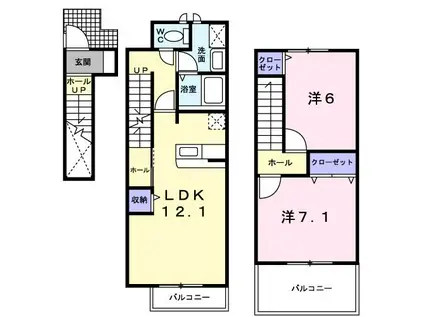 グラン・コート泉(2LDK/2階)の間取り写真