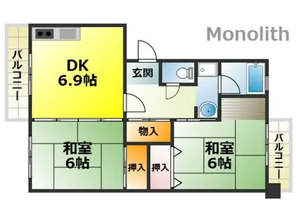 泉北鴨谷台3丁4号棟(2DK/5階)の間取り写真