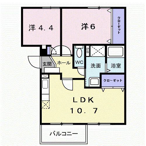 リヴィエール宮本I(2LDK/3階)の間取り写真