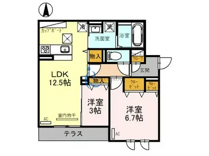 グリーンコート鷹合(2LDK/1階)の間取り写真