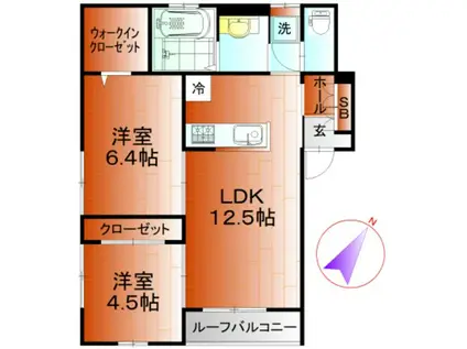 ペルバスト(2LDK/3階)の間取り写真