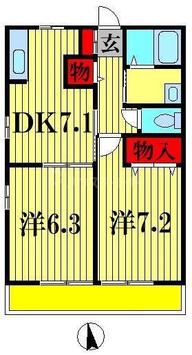 ハイツエイワII(2DK/1階)の間取り写真