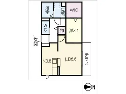 ラフィーネ高畑(1LDK/1階)の間取り写真