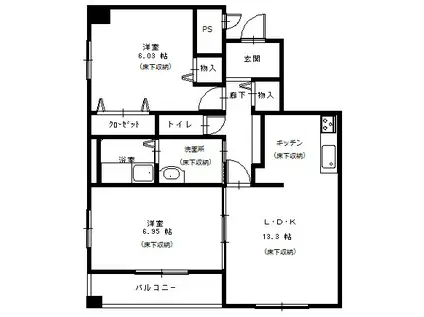 プルミエルネス熊谷(2LDK/4階)の間取り写真