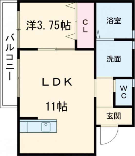 シャンドゥ・フルール B(1LDK/2階)の間取り写真