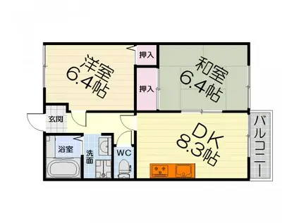 リバティ浜寺(2DK/1階)の間取り写真